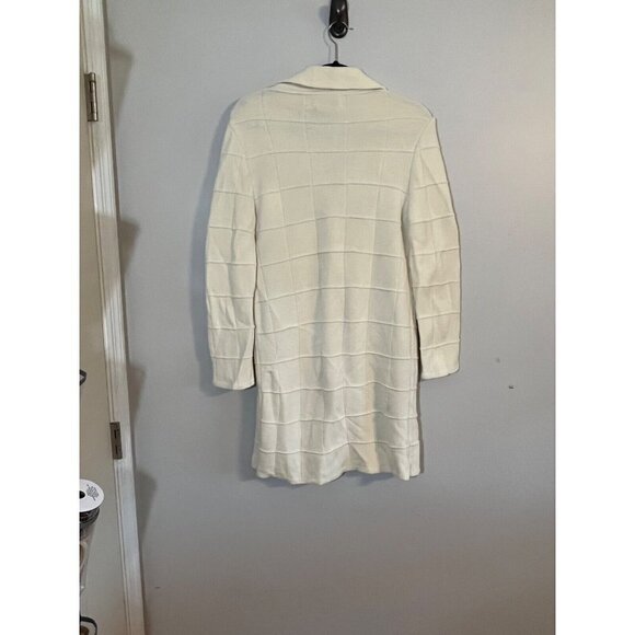 Vintage Wool Jacket M Cream LeRoy Knit Sweater Retro Neutral Minimalist Preppy - Picture 9 of 13